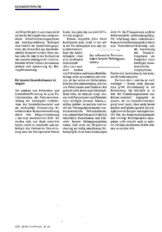 Vorschauseite 3: Prävention, Patientenorientierung, BürgerversicherungDie gesundheitspolitischen Ziele von Bündnis 90/Die Grünen