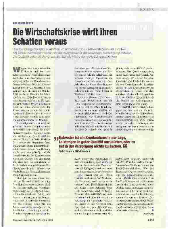 Vorschauseite 1: Die Wirtschaftskrise wirft ihren Schatten voraus