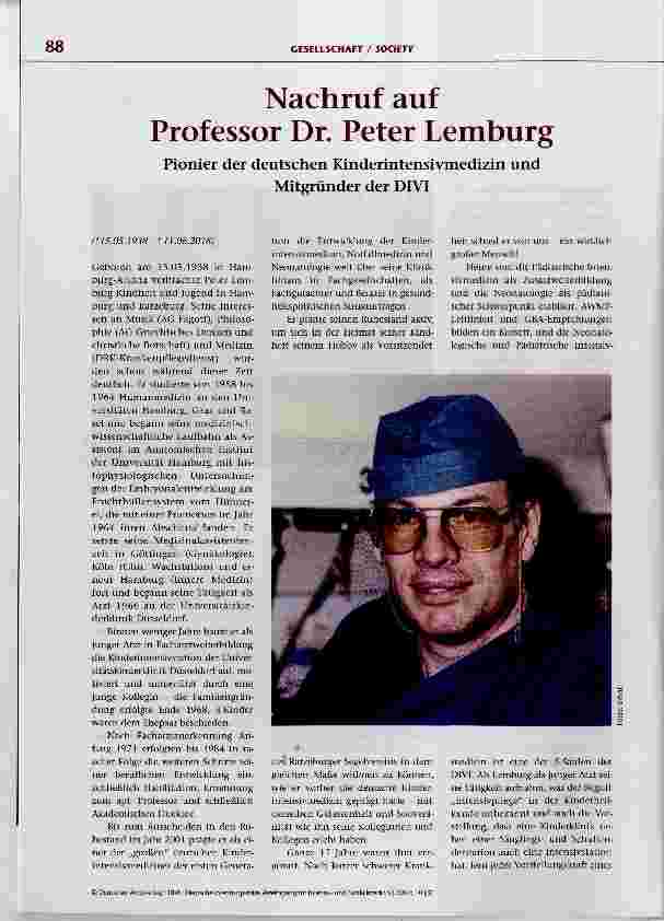 Vorschauseite 1: Nachruf auf Professor Dr. Peter Lemburg