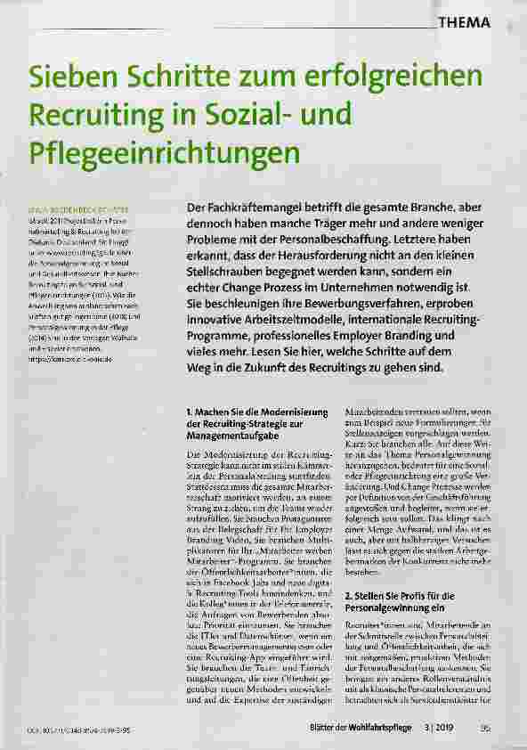 Vorschauseite 1: Sieben Schritte zum erfolgreichen Recruiting in Sozialund Pflegeeinrichtungen