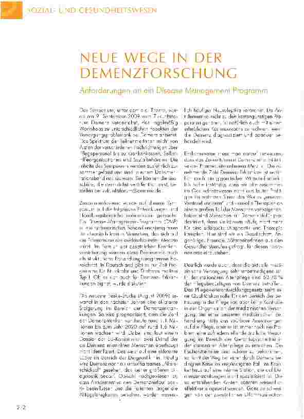 Vorschauseite 1: NEUE WEGE IN DER DEMENZFORSCHUNG