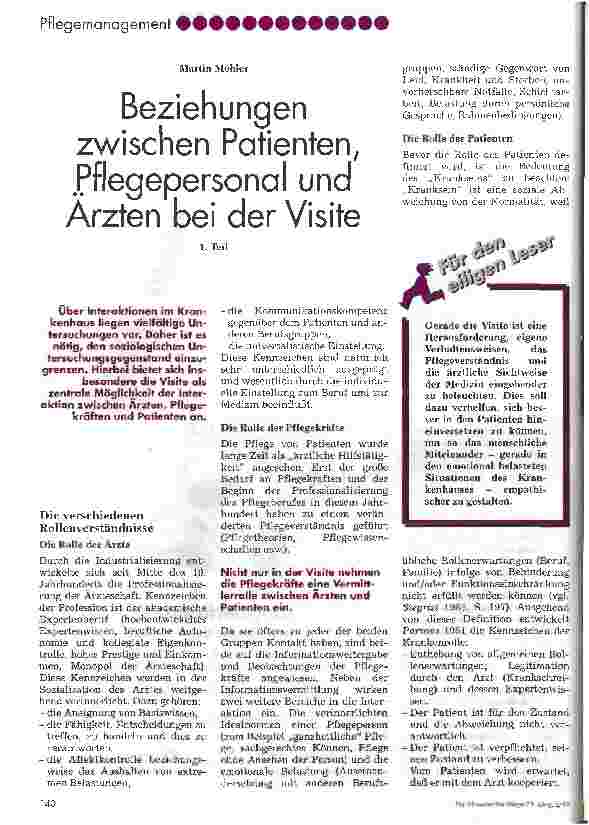 Vorschauseite 1: Beziehungen zwischen Patienten,Pflegepersonal und Ärzten bei der Visite 1. Teil