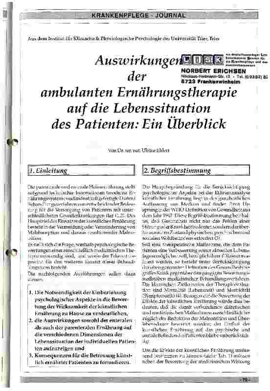 Vorschauseite 1: Auswirkungen der ambulanten Ernährungstherapie auf die Lebenssituation des Patienten: Ein Überblick