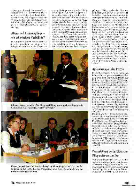 Vorschauseite 2: SymposiumGerontologie Pflegestudiengänge in Freiburg: Die Pflege alter Menschen muß wissenschaftlich untermauert werden