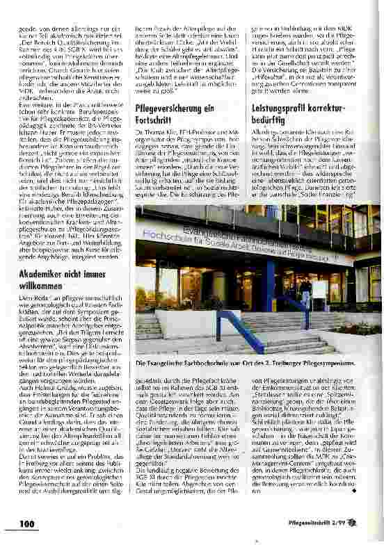 Vorschauseite 3: SymposiumGerontologie Pflegestudiengänge in Freiburg: Die Pflege alter Menschen muß wissenschaftlich untermauert werden