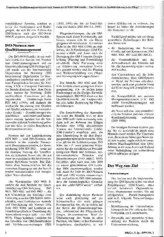 Vorschauseite 2: Qualitätsmanagement nach Normen der DIN ISO 9000-Familie - Eine Methode zur Qualitätssicherung in der Pflege?
