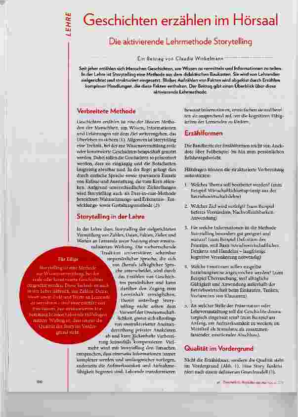 Vorschauseite 1: Geschichten erzählen im Hörsaal