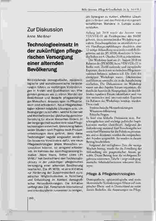 Vorschauseite 1: Technologieeinsatz in der zukünftigen pflegerischen Versorgung einer alternden Bevölkerung