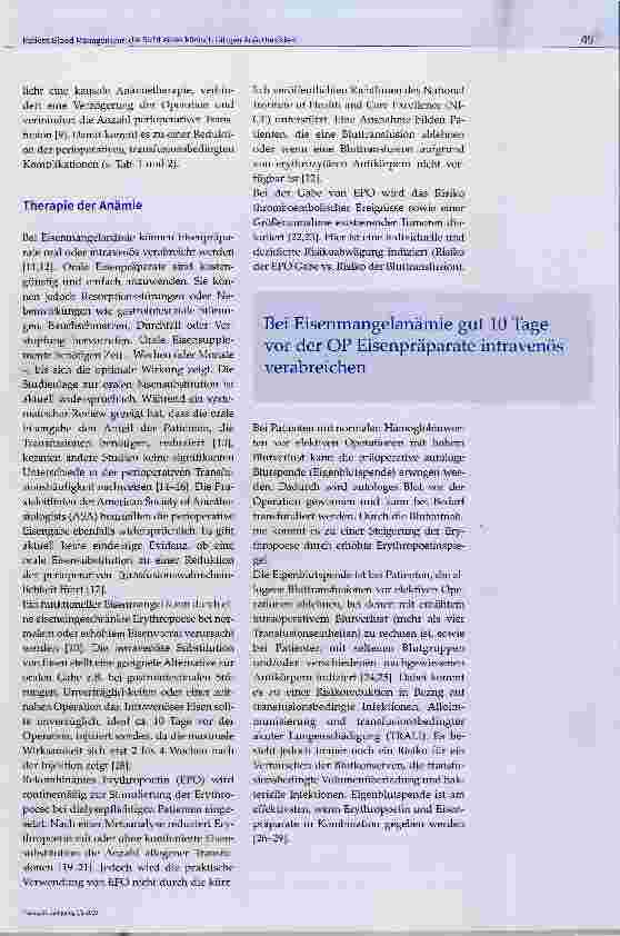Vorschauseite 3: Patient Blood Management: die Sicht eines klinisch tätigen Anästhesisten