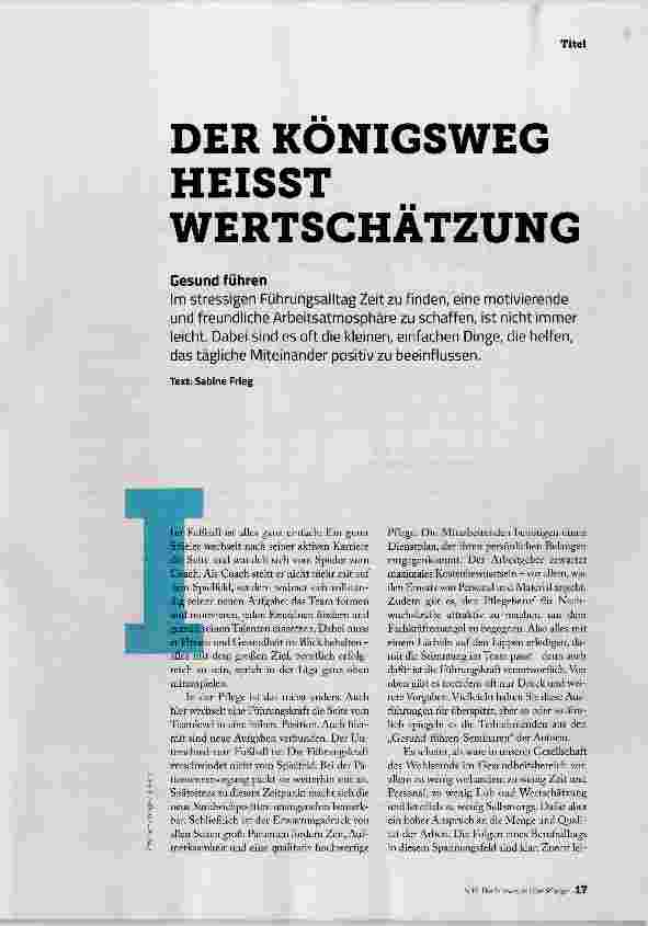 Vorschauseite 1: DER KONIGSWEG HEISST WERTSCHÄTZUNG