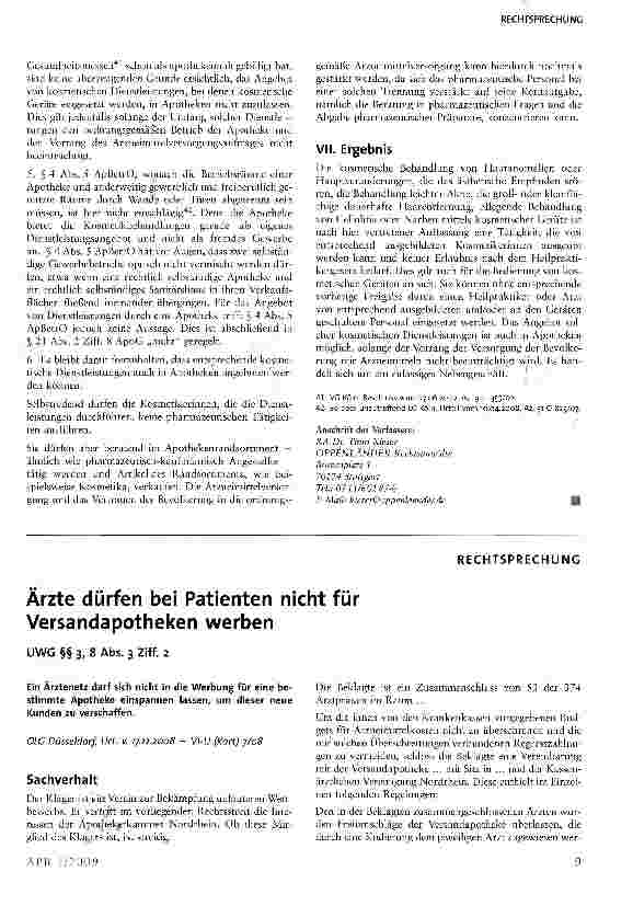 Vorschauseite 1: Ärzte dürfen bei Patienten nicht für Versandapotheken werben