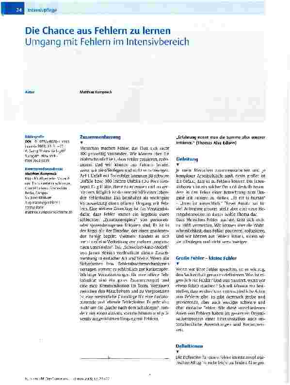 Vorschauseite 1: Die Chance aus Fehlern zu lernenUmgang mit Fehlern im Intensivbereich