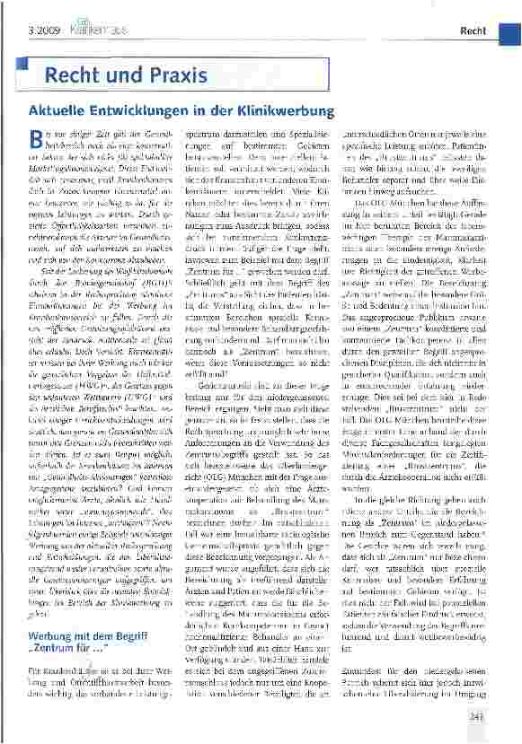 Vorschauseite 1: Aktuelle Entwicklungen in der Klinikwerbung