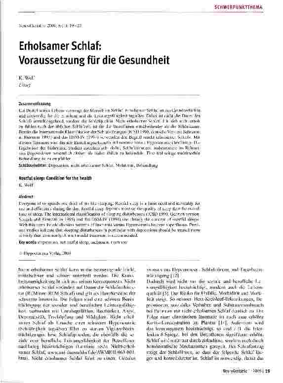 Vorschauseite 1: Erholsamer Schlaf: Voraussetzung für die Gesundheit