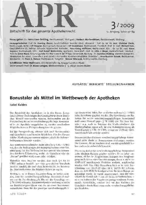 Vorschauseite 1: Bonustaler als Mittel im Wettbewerb der Apotheken