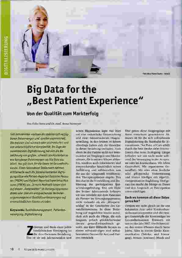 Vorschauseite 1: Big Data for the ,,Best Patient Experience