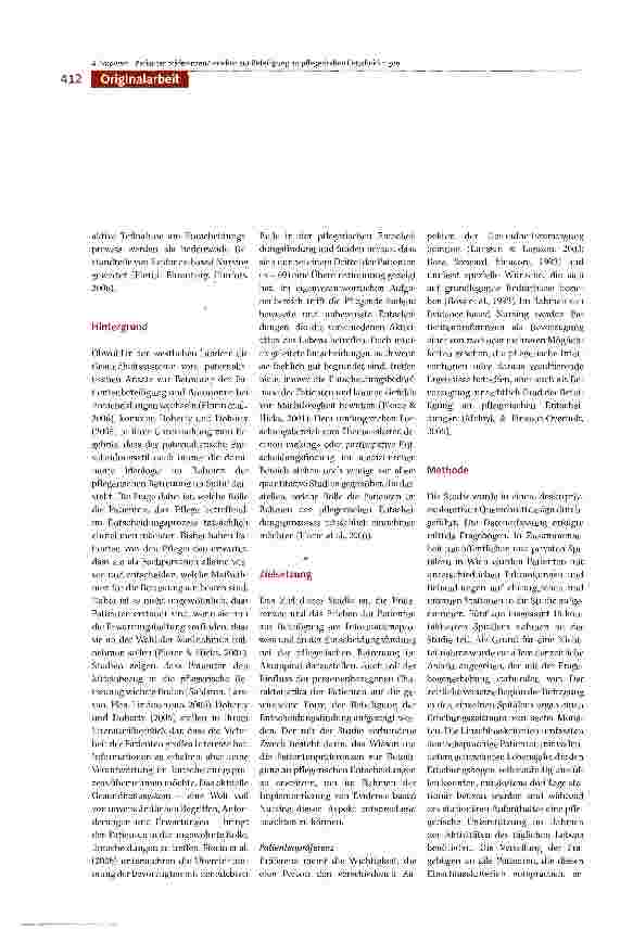 Vorschauseite 2: Präferenzen und Erleben von Patienten zur Beteiligung an pflegerischen Entscheidungen im Akutspital - Eine Analyse der Übereinstimmung von Präferenz und Erleben sowie der Einfluss…