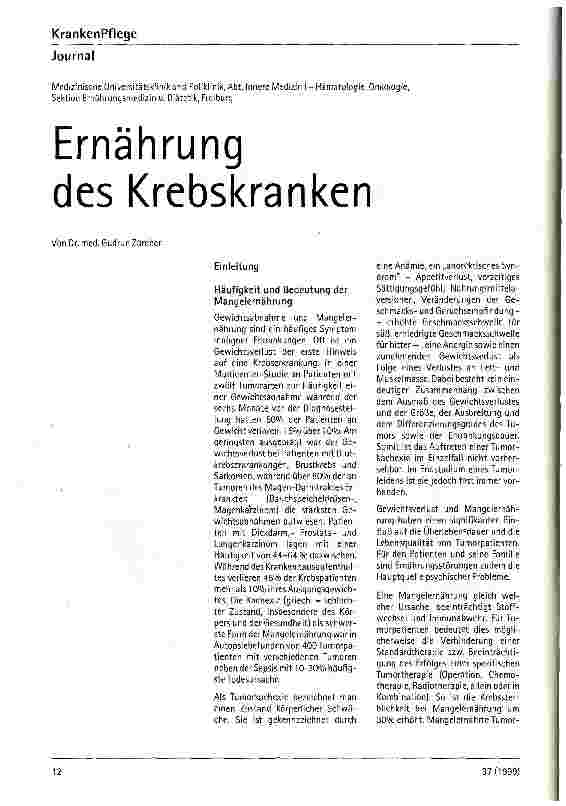 Vorschauseite 1: Ernährung des Krebskranken