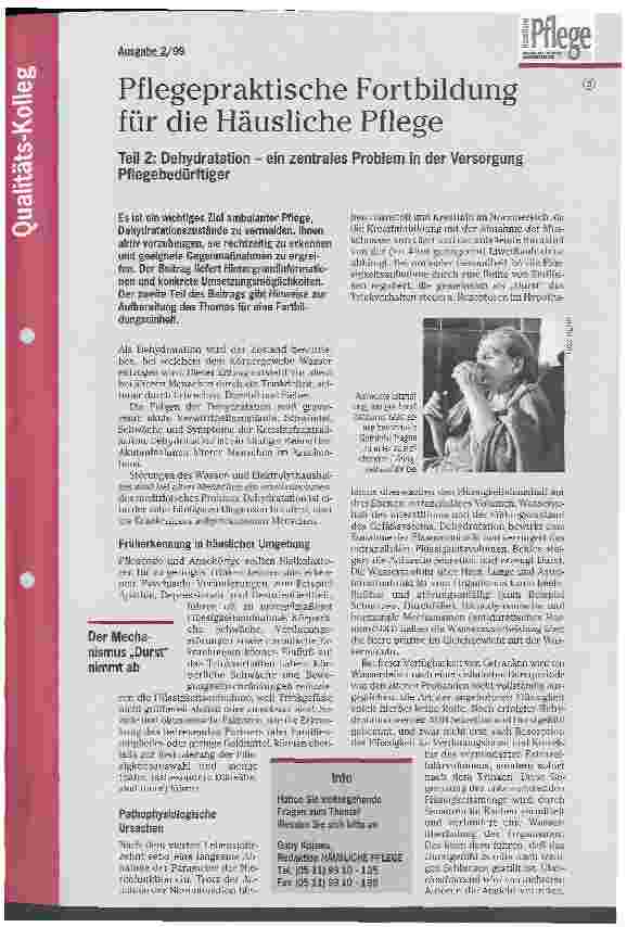 Vorschauseite 1: Teil 2: Dehydratation - ein zentrales Problem in der Versorgung Pflegebedürftiger