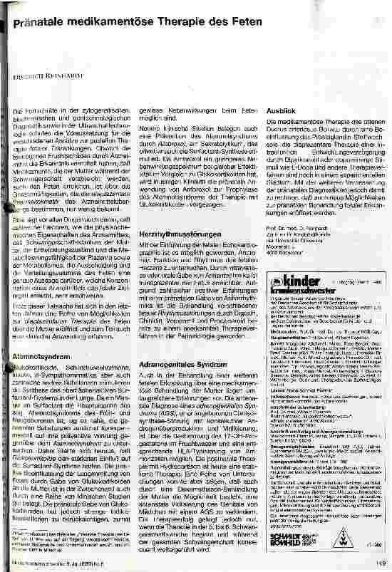 Vorschauseite 1: Pränatale medikamentöse Therapie des Feten