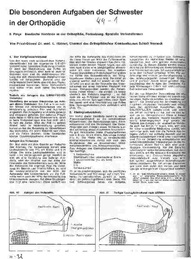 Vorschauseite 1: Die besonderen Aufgaben der Schwester in der Orthopädie 8. Folge: Elastische Verbände, Fortsetzung: Spezielle Verbandformen