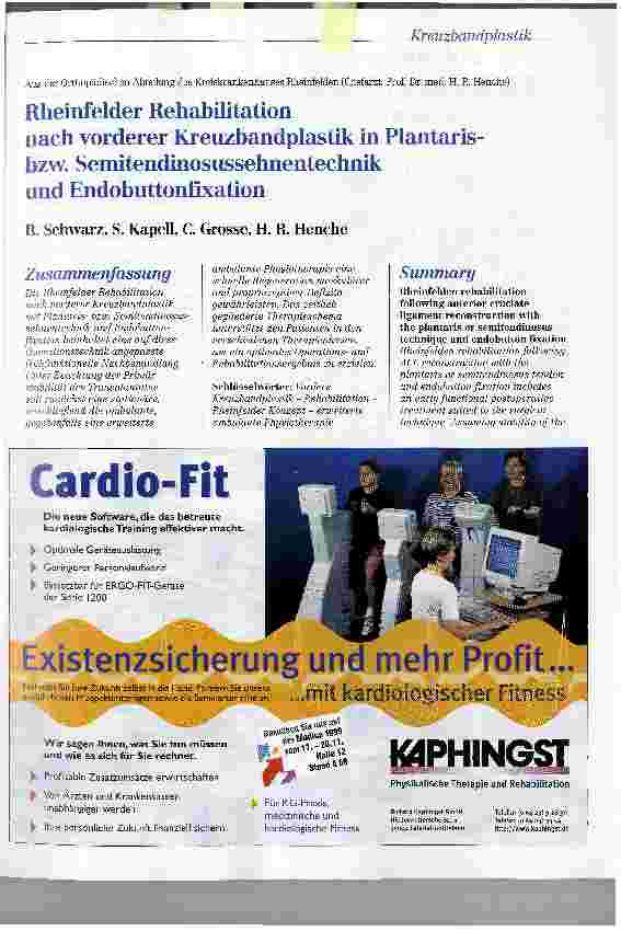 Vorschauseite 1: Rheinfelder Rehabilitation nach vorderer Kreuzbandplastik in Plantaris-bzw. Semitendinosussehnentechnikund Endobuttonfixation