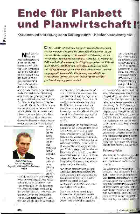 Vorschauseite 1: Ende für Planbett und Planwirtschaft!?