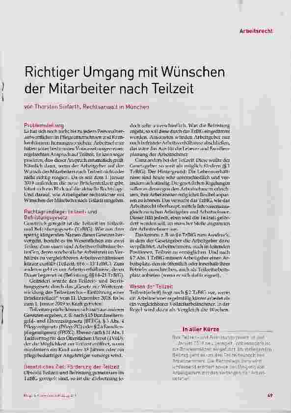 Vorschauseite 1: Richtiger Umgang mit Wünschen der Mitarbeiter nach Teilzeit