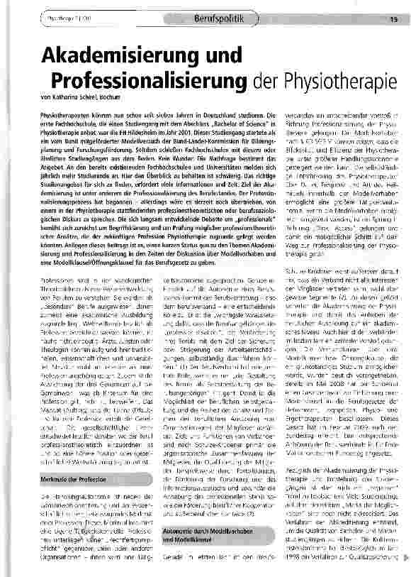 Vorschauseite 1: Akademisierung und Professionalisierung der Physiotherapie
