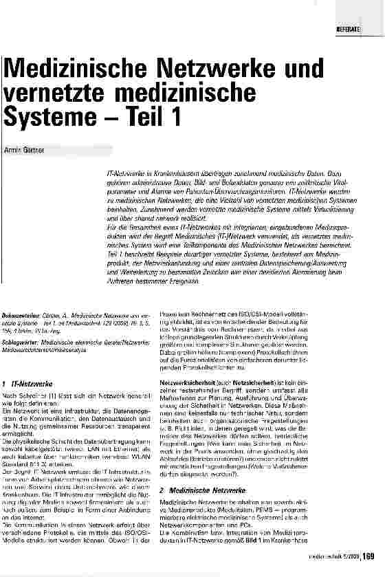 Vorschauseite 1: Medizinische Netzwerke und vernetzte medizinische Systeme - Teil 1