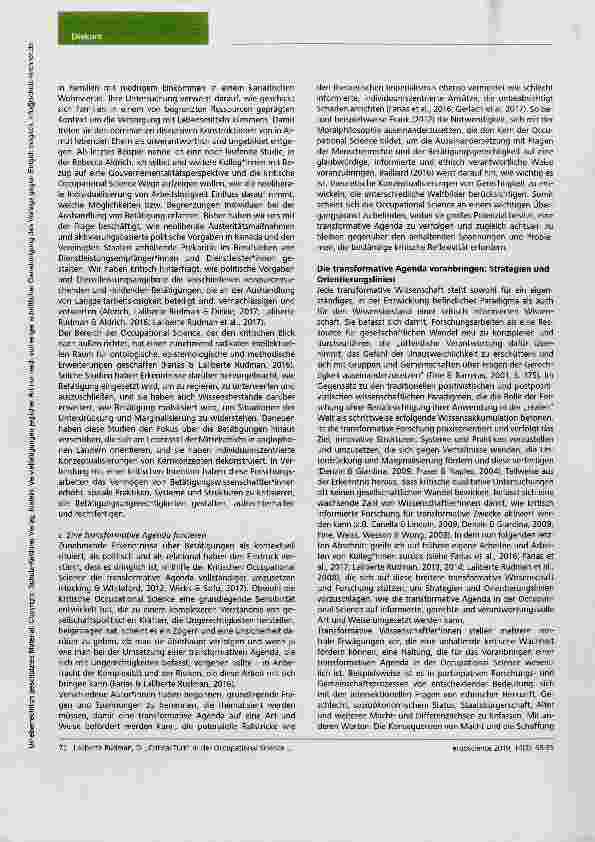Vorschauseite 5: Plädoyer für einen „Critical Turn in der Occupational Science: Bisherige Beiträge und zukünftiges Potenzial