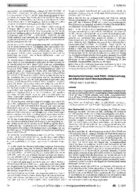 Vorschauseite 1: Wechselschichtzulage nach TVöD - Unterbrechung der Arbeitszeit durch Bereitschaftsdienst
