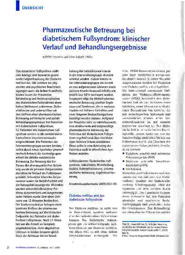 Vorschauseite 1: Pharmazeutische Betreuung bei diabetischem Fußsyndrom: klinischer Verlauf und Behandlungsergebnisse