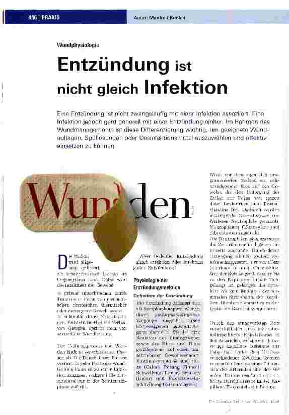 Vorschauseite 1: WundphysiologieEntzündung ist nicht gleich Infektion