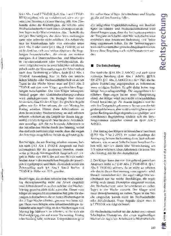 Vorschauseite 3: Zur Anrechnung von dienstfreien Wochenfeiertagen auf die regelmäßige Wochenarbeitszeit