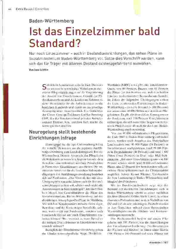 Vorschauseite 1: Ist das Einzelzimmer bald Standard?