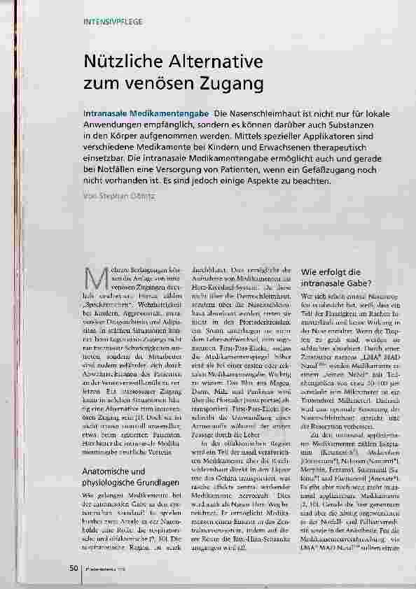 Vorschauseite 1: Nützliche Alternative zum venösen Zugang
