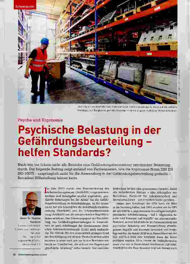 Vorschauseite 1: Psychische Belastung in der Gefährdungsbeurteilung helfen Standards?