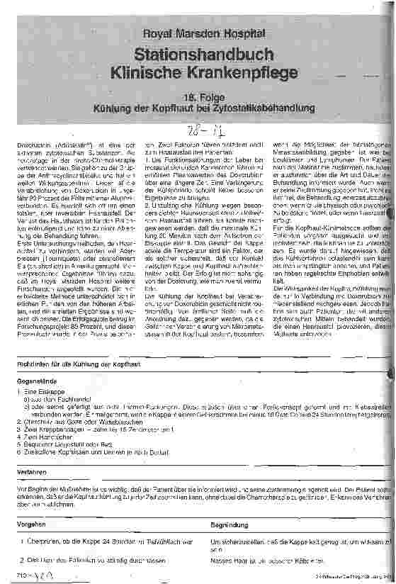 Vorschauseite 1: Stationshandbuch - Klinische Krankenpflege 18. Folge: Kühlung der Kopfhaut bei Zytostatikabehandlung