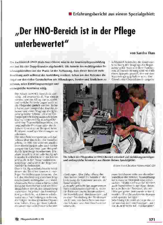 Vorschauseite 1: Erfahrungsbericht aus einem Spezialgebiet: Der HNO-Bereich ist in der Pflege unterbewertet