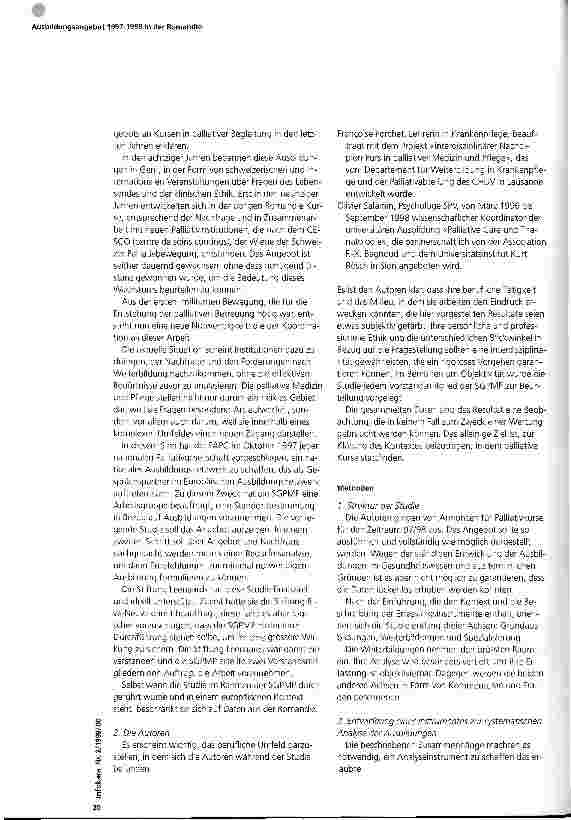 Vorschauseite 2: Palliative Betreuung: Ausbildungsangebot 1997-1998 in der Romandie