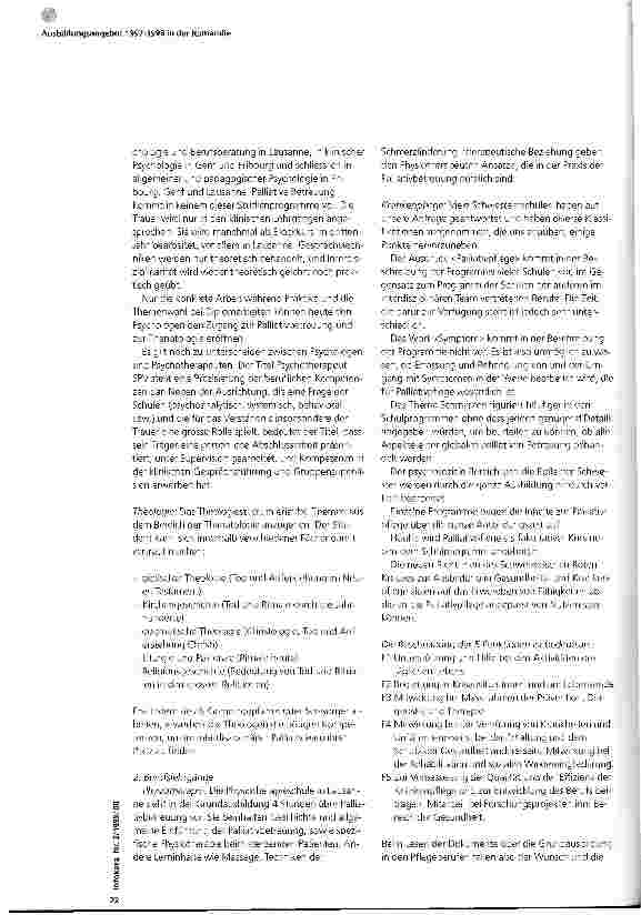 Vorschauseite 4: Palliative Betreuung: Ausbildungsangebot 1997-1998 in der Romandie