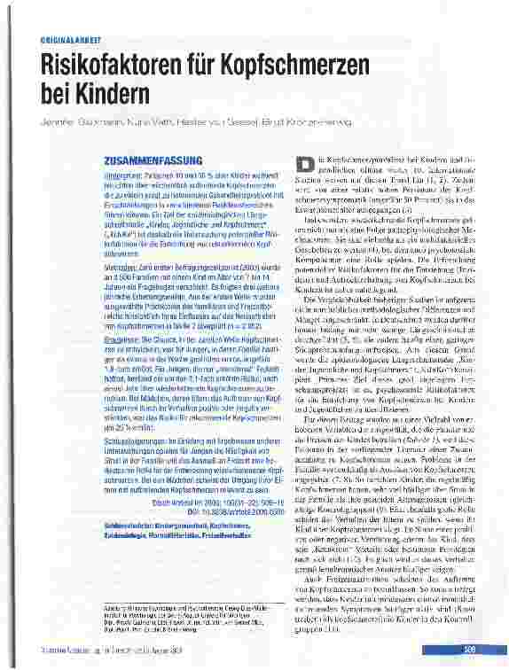 Vorschauseite 1: Risikofaktoren für Kopfschmerzen bei Kindern