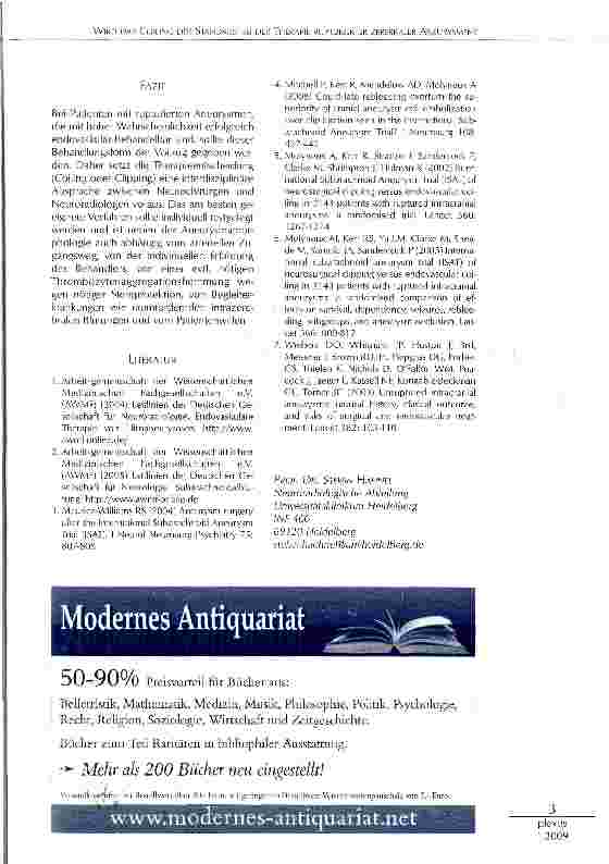 Vorschauseite 2: WIRD DAS COILING DER STANDARD BEI DER THERAPIE RUPTURIERTER ZEREBRALER ANEURYSMEN?