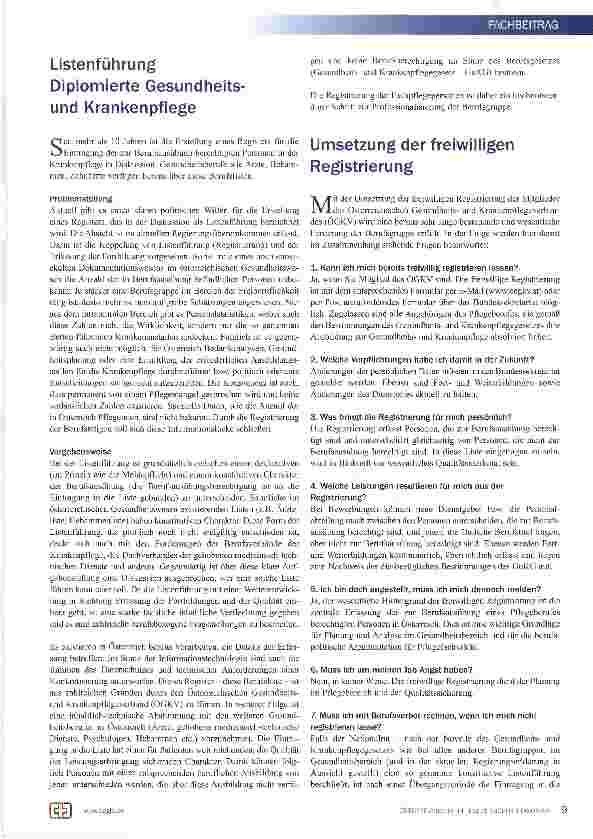 Vorschauseite 1: Listenführung Diplomierte Gesundheitsund Krankenpflege
