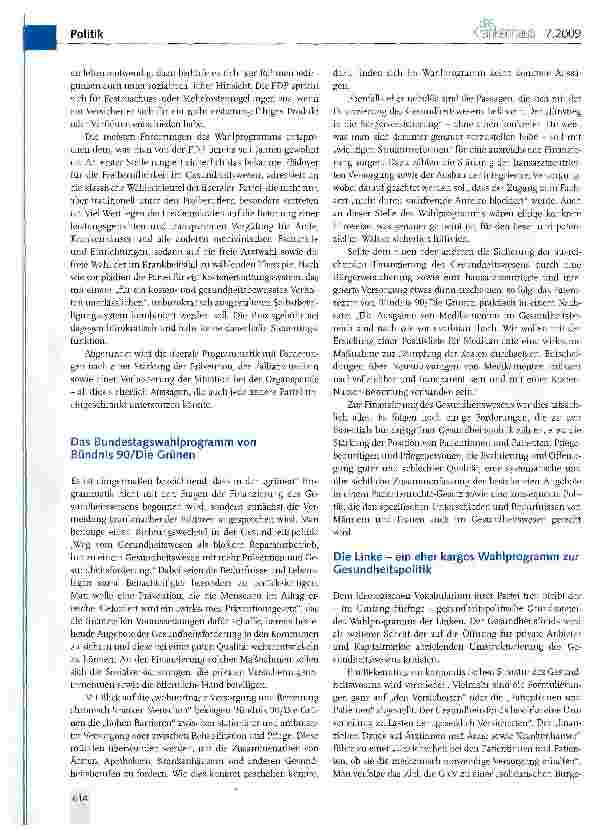 Vorschauseite 2: Zur gesundheitspolitischen Programmatik der Bundestagsparteien