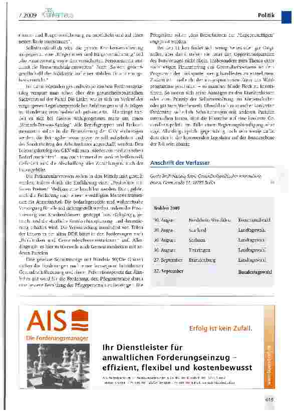 Vorschauseite 3: Zur gesundheitspolitischen Programmatik der Bundestagsparteien