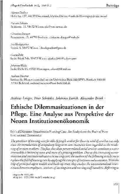Vorschauseite 1: Ethische Dilemmasituationen in der Pflege. Eine Analyse aus Perspektive der Neuen Institutionenökonomik