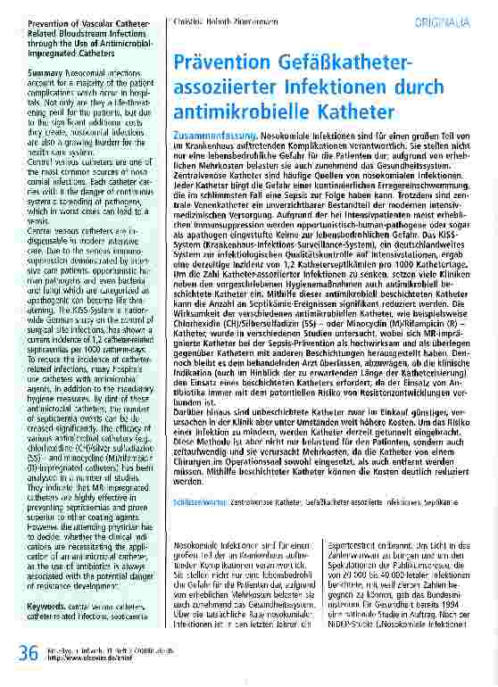 Vorschauseite 1: Prävention Gefäßkatheter-assoziierter Infektionen durch antimikrobielle Katheter