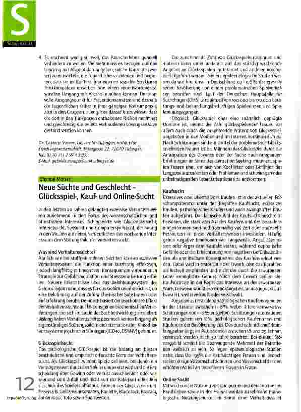 Vorschauseite 1: Neue Süchte und Geschlecht -Glücksspiel-, Kauf und Online-Sucht